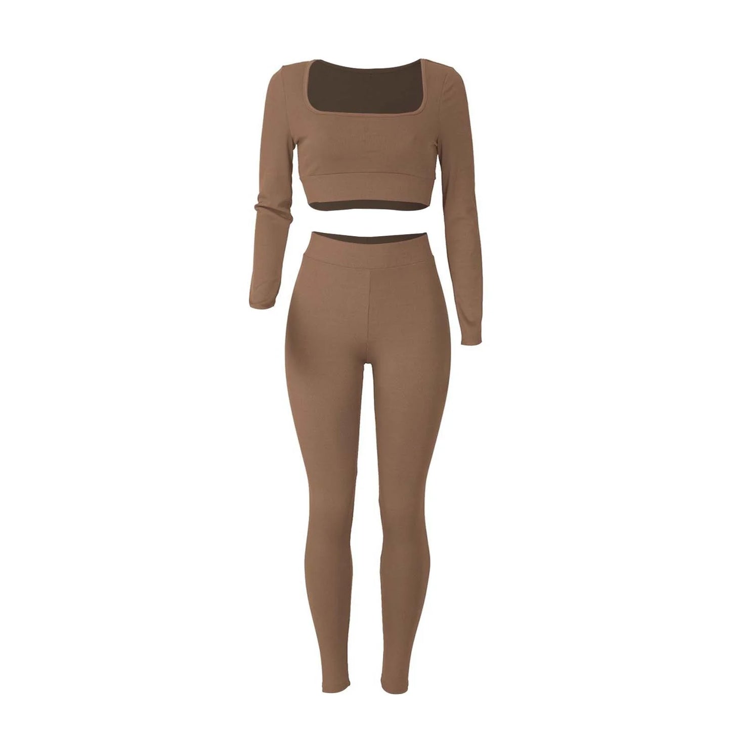 2Pc Yoga Sets for Women Women'S Fashion Casual Solid Color Long Sleeve Square Collar Two Piece Slim Yoga Sports Pants Suit Yoga Sets Yoga Package